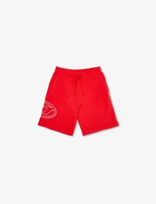 Diesel Boys New Red Kids Logo-embossed Relaxed Cotton-jersey Shorts 6-16 Years