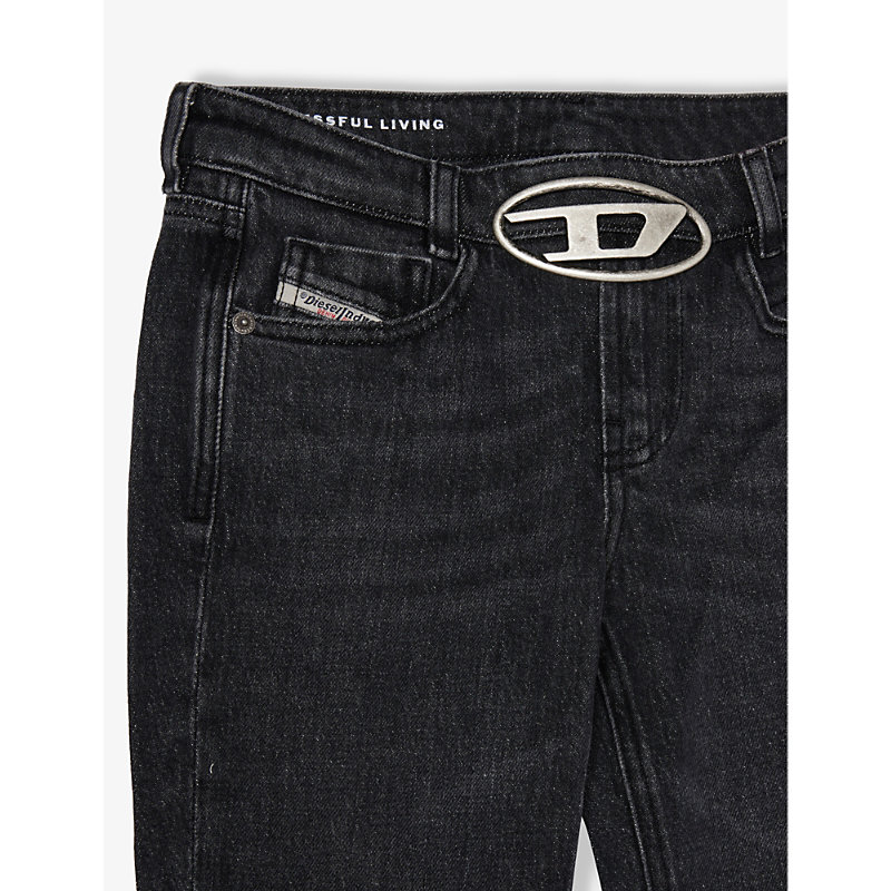 Shop Diesel Girls Denim Nero Kids Brand-plaque Flared-leg Stretch-denim Jeans 12-16 Years