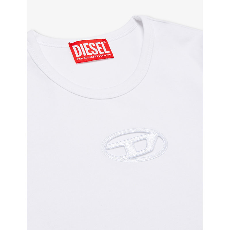 Shop Diesel Cut-out Logo-embroidery Stretch Cotton-jersey T-shirt 8-16 Years In White