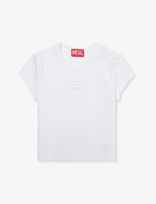 Diesel Girls Bianco Kids Cut-out Logo-embroidery Stretch Cotton-jersey T-shirt 8-16 Years In White