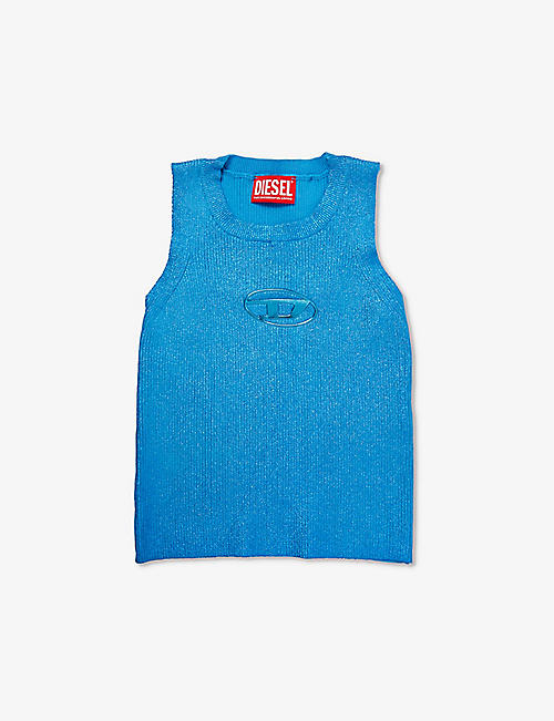 DIESEL: Circle logo-embossed sleeveless stretch cotton-blend top 8-16 years