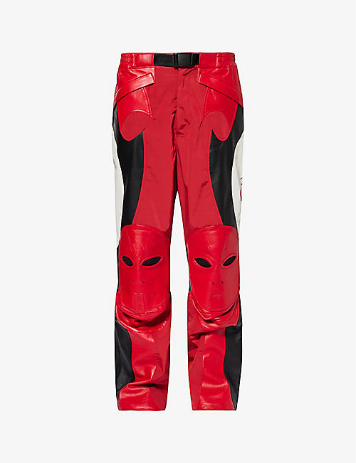 KUSIKOHC: Rider contrast-panel straight-leg leather trousers