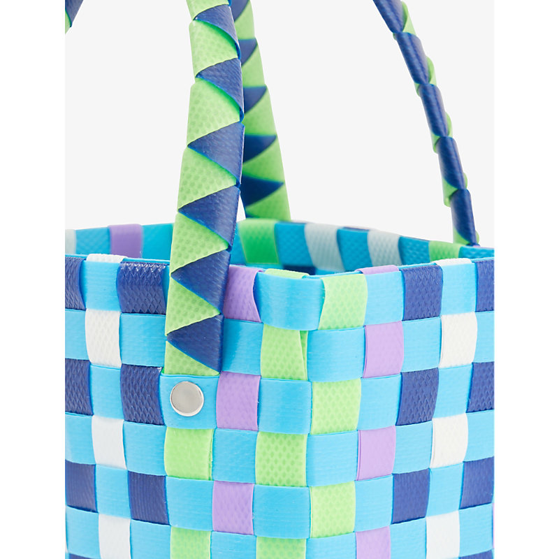 Shop Marni Girls Corydalis Blue Kid's Micro Contrast-check Woven Tote Bag