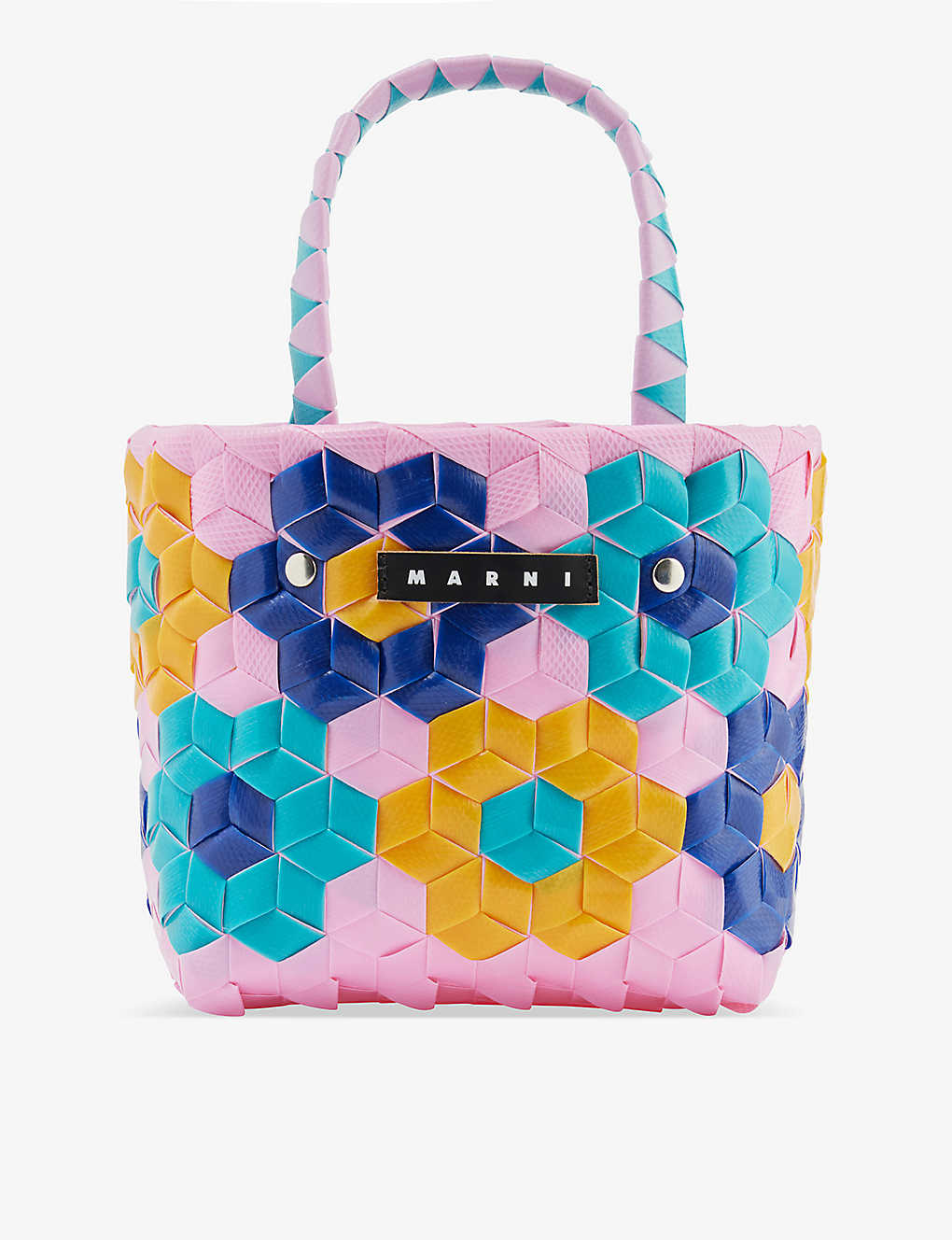 Marni Girls Light Candy Pink Kids Sunflower Top-handle Woven Tote Bag