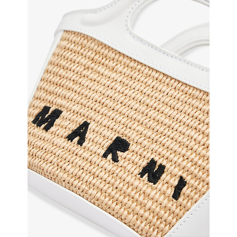 Shop Marni Girls Sand Storm/lily White Kids Tropicalia Micro Cotton-blend Tote Bag