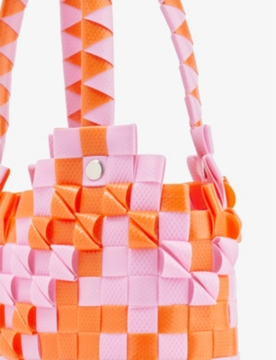 Shop Marni Girls Poppy Orange Kids Diamond Double-handle Woven Tote Bag