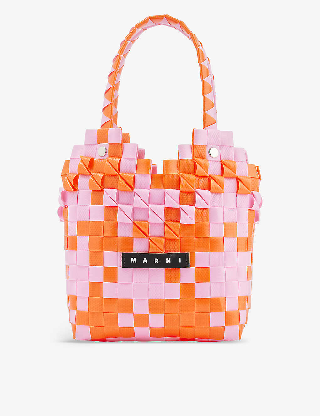 Marni Girls Poppy Orange Kids Diamond Double-handle Woven Tote Bag