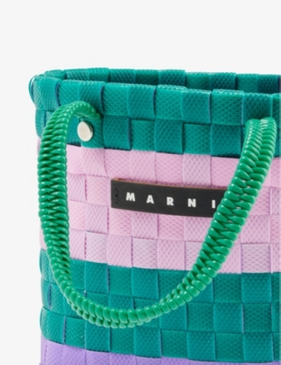 Shop Marni Girls Emerald Bright Green Kid's Sunday Morning Brand-patch Woven Tote Bag