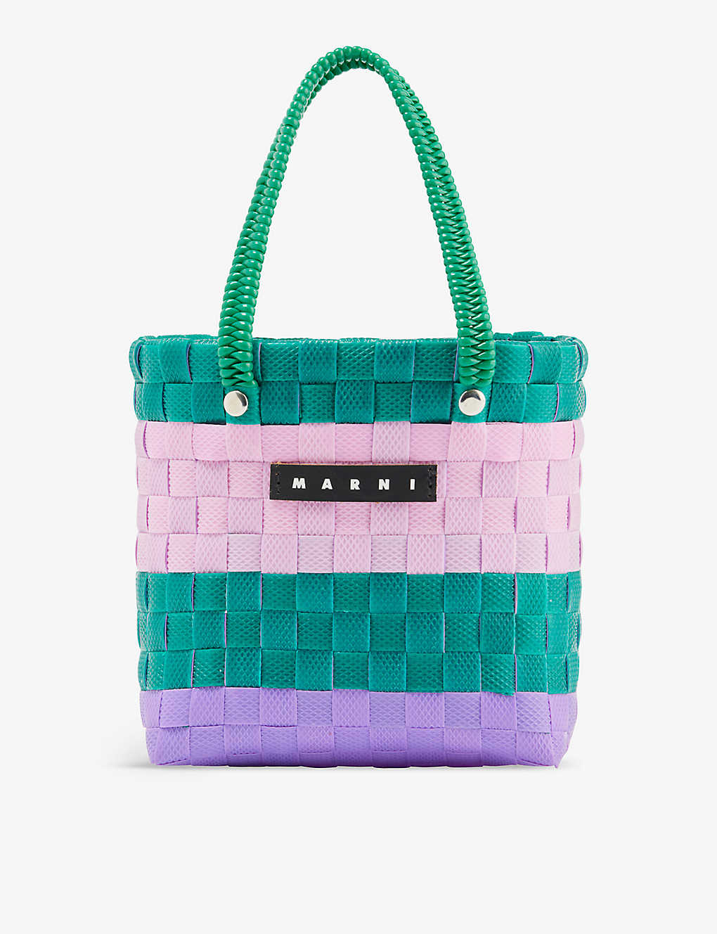 Shop Marni Girls Emerald Bright Green Kid's Sunday Morning Brand-patch Woven Tote Bag