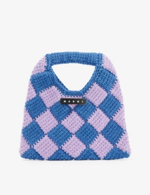 Marni Girls Dark Bluette Kids Diamond Brand-patch Knitted Top-handle Bag