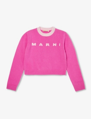 Marni Girls Deep Fuxia Kids Logo Tect-intarisa Wool And Cashmere-blend Jumper 8-14 Years