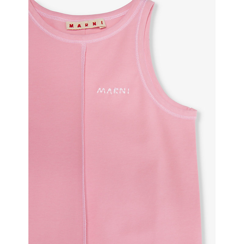 Shop Marni Girls Light Candy Pink Kids Brand-embroidered Sleeveless Stretch-cotton Dress 6-12 Years