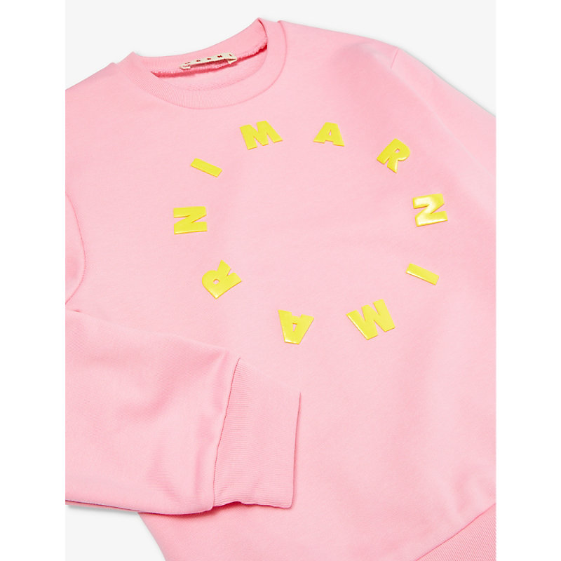 Shop Marni Logo Text-print Cotton-jersey Sweatshirt 6-14 Years In Light Candy Pink