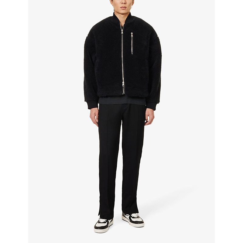 Shop Cole Buxton Stand-collar Relaxed-fit Fleece Bomber Jacket In Black