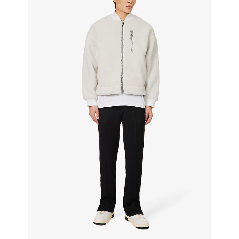 Shop Cole Buxton Stand-collar Relaxed-fit Fleece Bomber Jacket In White