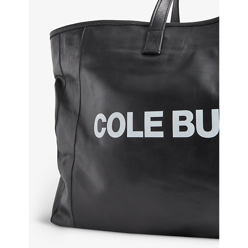 Shop Cole Buxton Mens Black Brand-print Leather Tote Bag