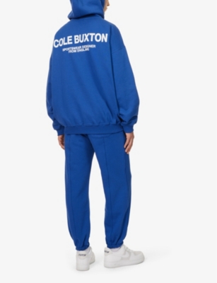 Shop Cole Buxton Men's Cobalt Blue Cb Sportswear Logo-print Relaxed-fit Cotton-jersey Hoody