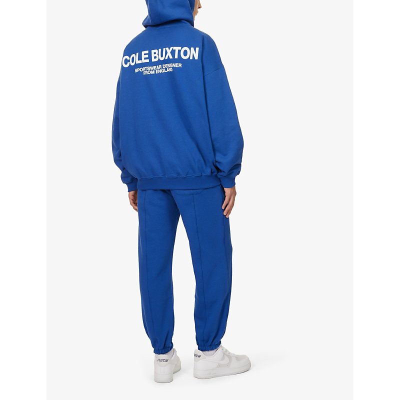 Shop Cole Buxton Cb Sportswear Logo-print Relaxed-fit Cotton-jersey Hoody In Cobalt Blue