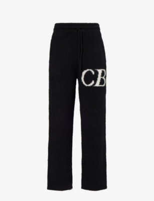 Cole Buxton Mens Black Cb Logo-knit Relaxed-fit Wool-blend Trousers