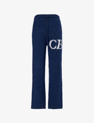 Cole Buxton Mens Navy Cb Logo-knit Relaxed-fit Wool-blend Trousers