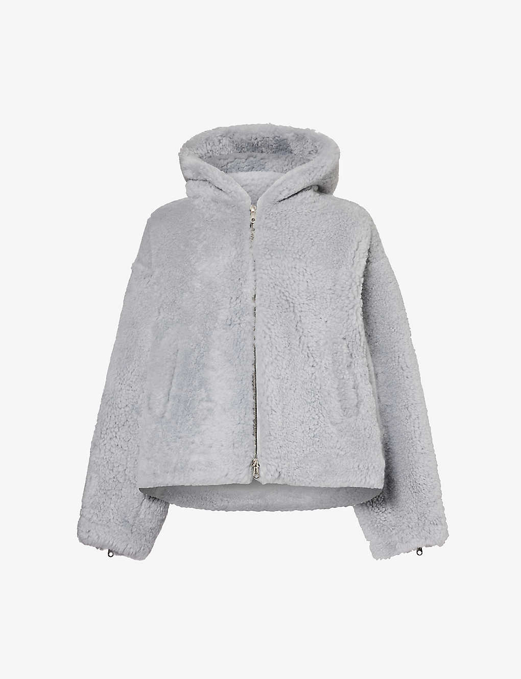 Cole Buxton Mens Grey Marl Soft-curl Hooded Shearling Jacket