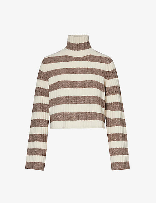 THEORY: Striped high-neck wool-blend jumper