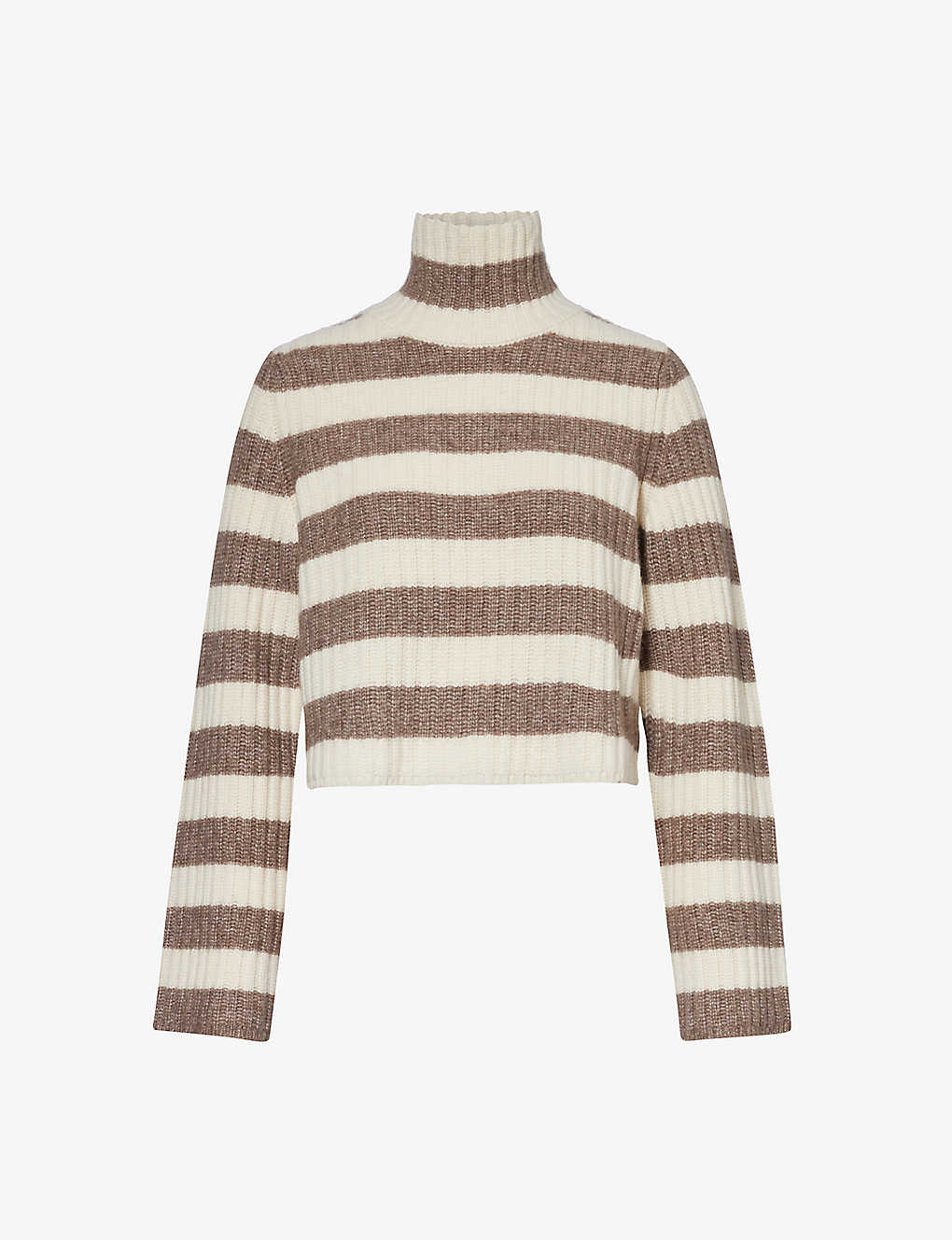 Theory Womens Ivory Light M Brown Striped High-neck Wool-blend Jumper