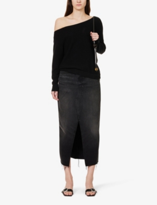 Shop Theory Womens Black Relaxed-fit Asymmetric-neckline Cashmere Jumper