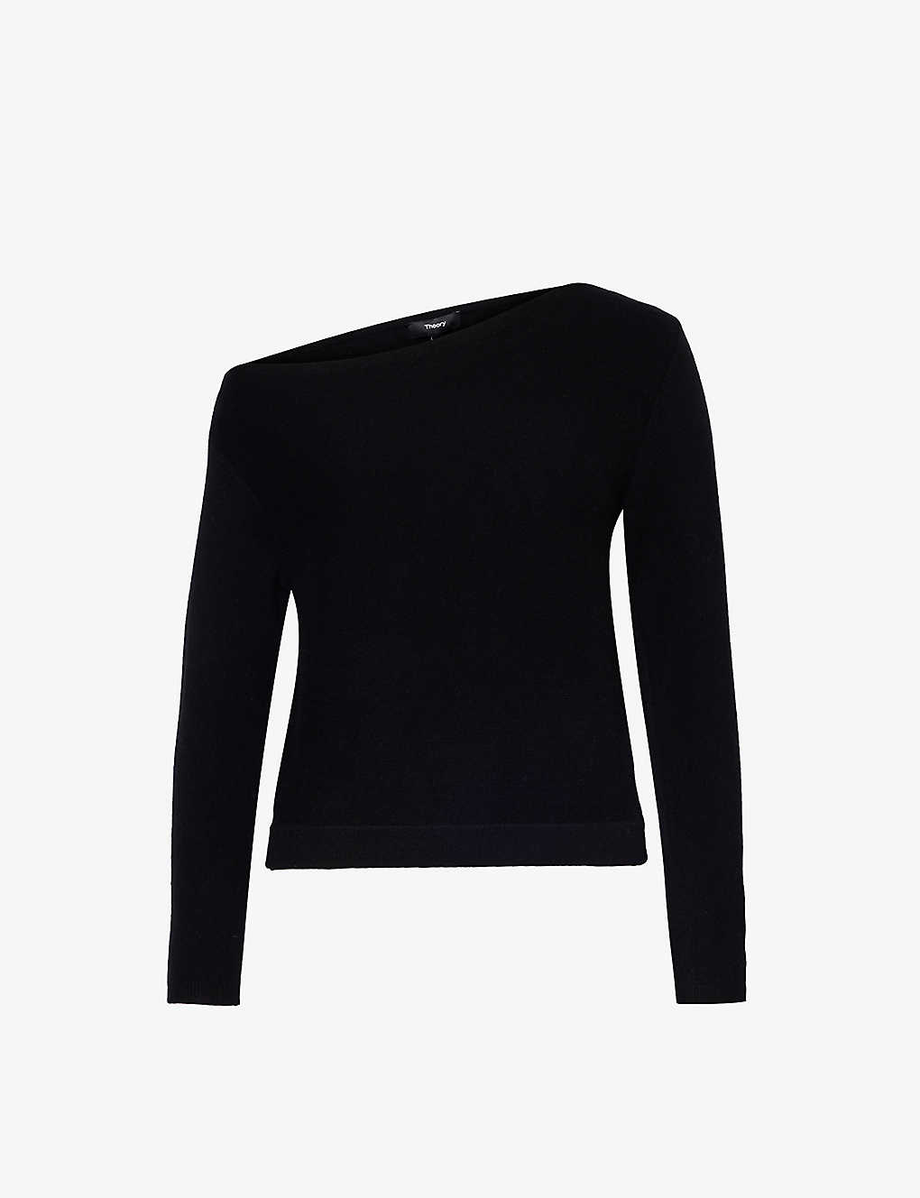 Theory Womens Black Relaxed-fit Asymmetric-neckline Cashmere Jumper