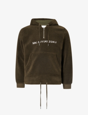 Mki Miyuki Zoku Mki Miyuki-zoku Mens Dark Green Brand-embroidered Drawstring-hem Fleece Hoody