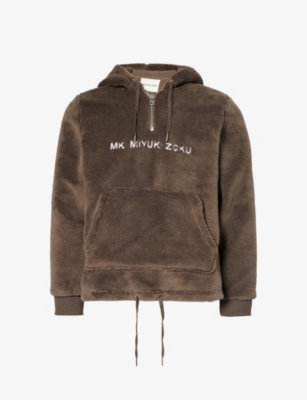 Mki Miyuki Zoku Mki Miyuki-zoku Mens Forest Brown Brand-embroidered Drawstring-hem Fleece Hoody