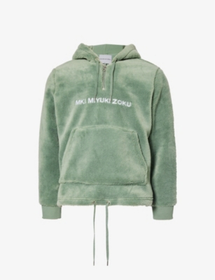 Mki Miyuki Zoku Mki Miyuki-zoku Mens Sage Green Brand-embroidered Drawstring-hem Fleece Hoody