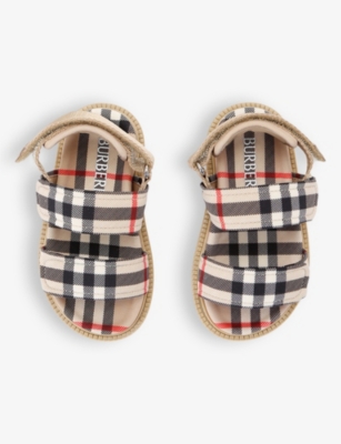 Shop Burberry Kids' Jamie Check-print Woven Sandals In Beige