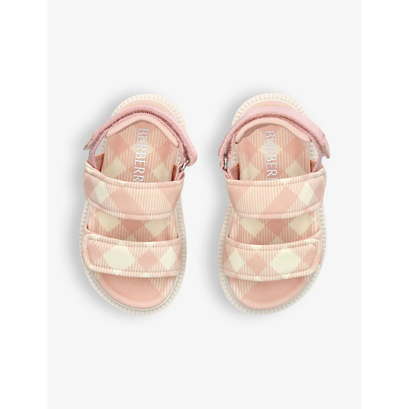 Shop Burberry Jamie Check-print Woven Sandals 2-5 Years In Salmon
