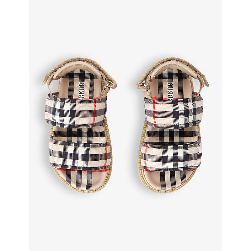 Shop Burberry Boys Beige Kids' Jamie Check-print Woven Sandals