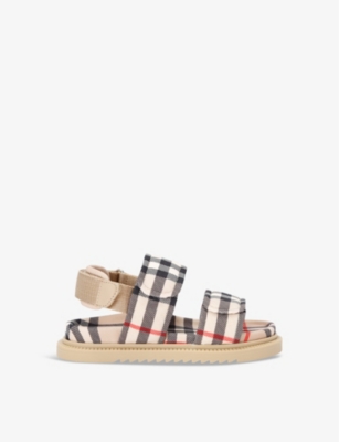 Shop Burberry Kids' Jamie Check-print Woven Sandals In Beige