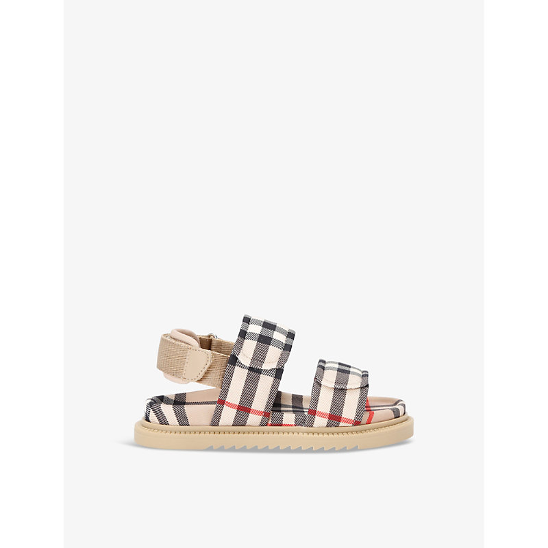 Shop Burberry Boys Beige Kids' Jamie Check-print Woven Sandals