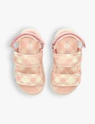 Shop Burberry Girls Salmon Kids Jamie Check-print Woven Sandals 4-9 Years
