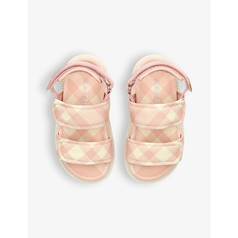 Shop Burberry Jamie Check-print Woven Sandals 4-9 Years In Salmon