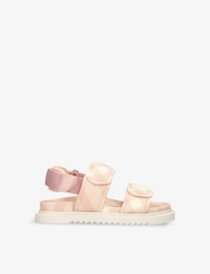 Burberry Checked Jamie Sandals With Velcro Closure In Salmon