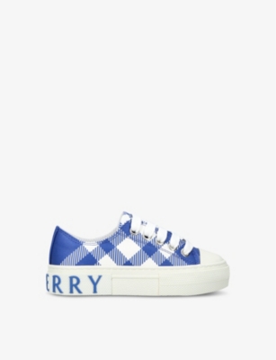 Shop Burberry Boys Blue Kids Jack Check-print Cotton-canvas Low-top Trainers 2-9 Years