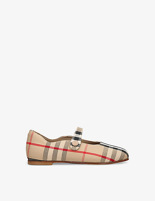 BURBERRY: Seth check-pattern leather courts 5-8 years
