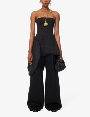 Shop Uma Wang Womens Black Tarte Corseted Linen-blend Top