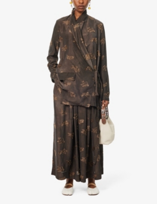 Shop Uma Wang Women's Dark Brown Gillian Distressed-pattern Woven Maxi Skirt