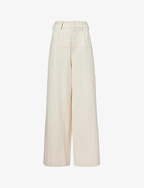 UMA WANG: Puri stripe-pattern wide-leg cotton-blend trousers