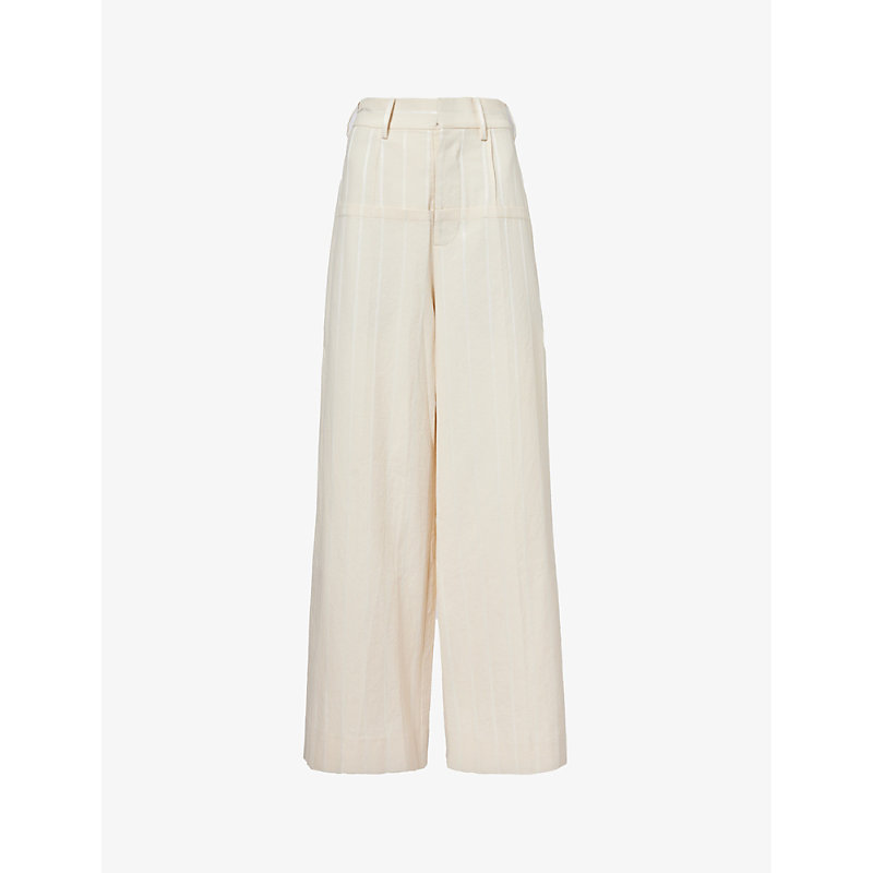 Shop Uma Wang Women's Off White Puri Stripe-pattern Wide-leg Cotton-blend Trousers