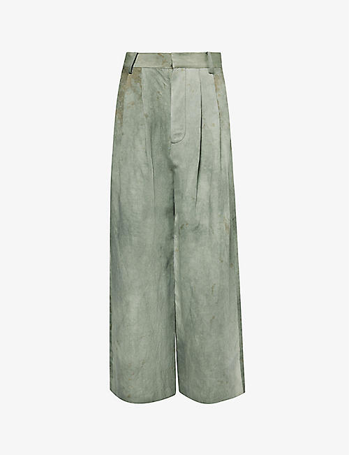 UMA WANG: Paella distressed relaxed-fit high-rise linen and cotton-blend trousers