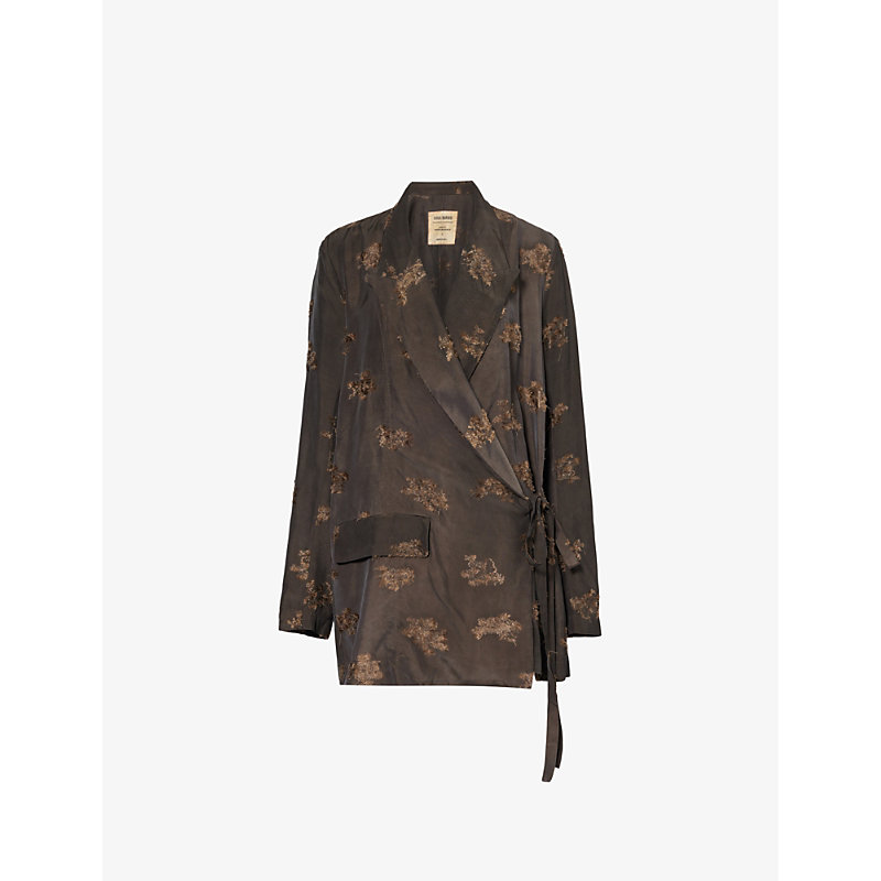 Shop Uma Wang Women's Dark Brown Khloe Distressed-pattern Woven Jacket