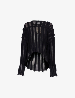 Shop Uma Wang Women's Black Distressed Semi-sheer Cotton-blend Knitted Top