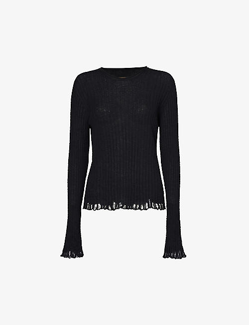 UMA WANG: Distressed cotton and silk-blend knitted top